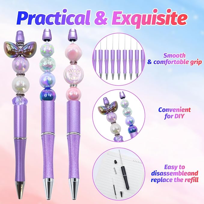 300 Pieces DIY Beadable Pen Kit – 100 Plastic Ballpoint Pens - Image 3