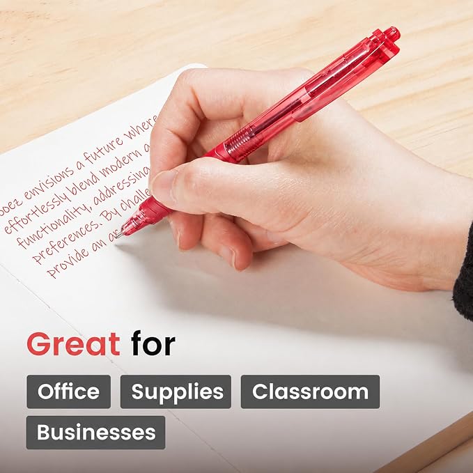 Sooez 12 Pack Bulk Pens Ballpoint, Retractable Red Ink Pens, Smooth Writing Pens - Image 6