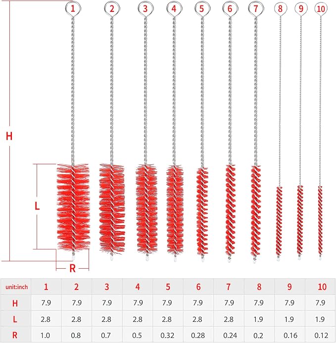 CiaraQ Bottle Cleaning Brushes, 8 Inch Nylon Tube Brush Set | Red Cleaner - Image 3