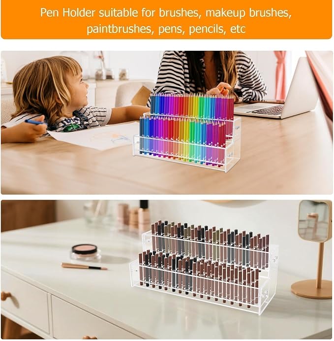 96-Slots Acrylic Pen Holder, 2-Tier Pen Display Stand - Image 6
