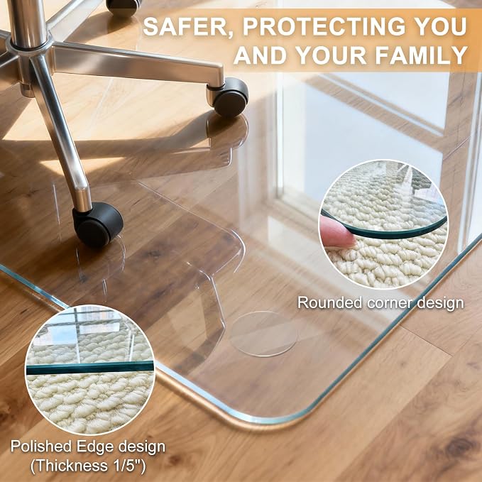 Azadx Tempered Glass Chair Mat for Carpet 46" x 60" Heavy Duty Office Chair Mat - Image 2