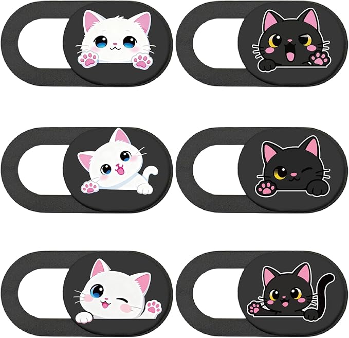 6Pcs 6 Styles Cat Camera Cover Slide Webcam Privacy Cover Cute Cats Design by PRESSINART