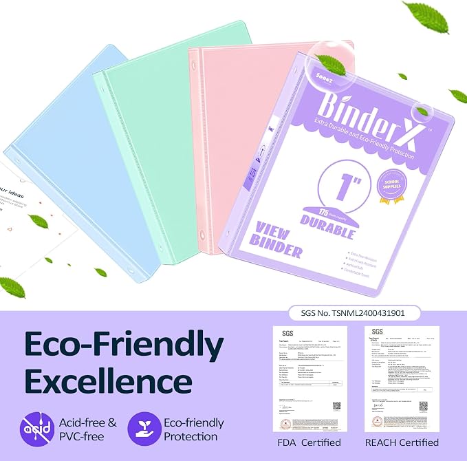 BinderX Extra Durable 3 Ring Binder, Round Rings 1 Inch Binder, Fits 175 Sheets - Image 2