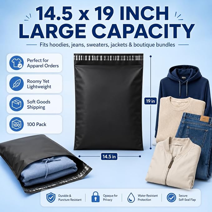 Fuxury Large Poly Mailers 14.5x19" 200Pcs, Shipping Bags - Image 2