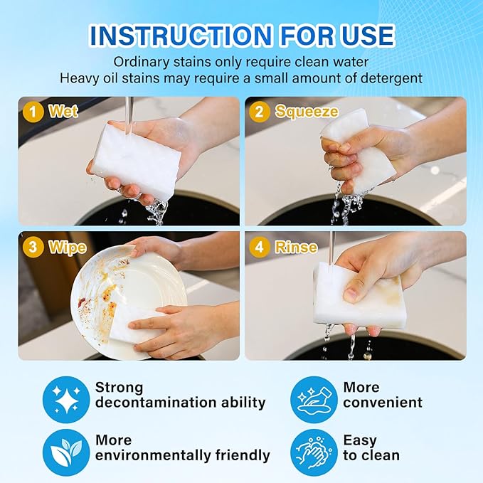 Magic Sponges Cleaning Eraser, 180 Pack 2X Density Stronger Melamine Sponge - Image 4