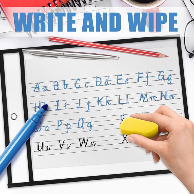 Heavy Duty Dry Erase Pockets 8.5x11, Plastic Paper Sleeves Job Ticket Holder 50 - Image 3