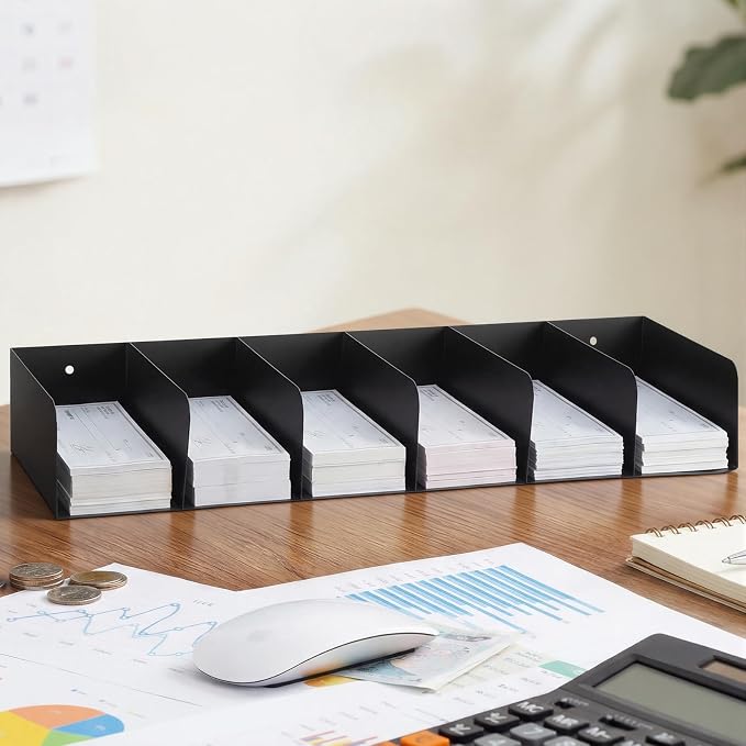 Gisafai Metal Check Sorter Organizer 6 Pockets, 16 x 3.75 x 8 Inch Black Steel - Image 3