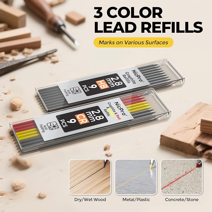 Nicpro Carpenter Pencil with Sharpener, CP3000 Carpenter Mechanical Pencils - Image 3