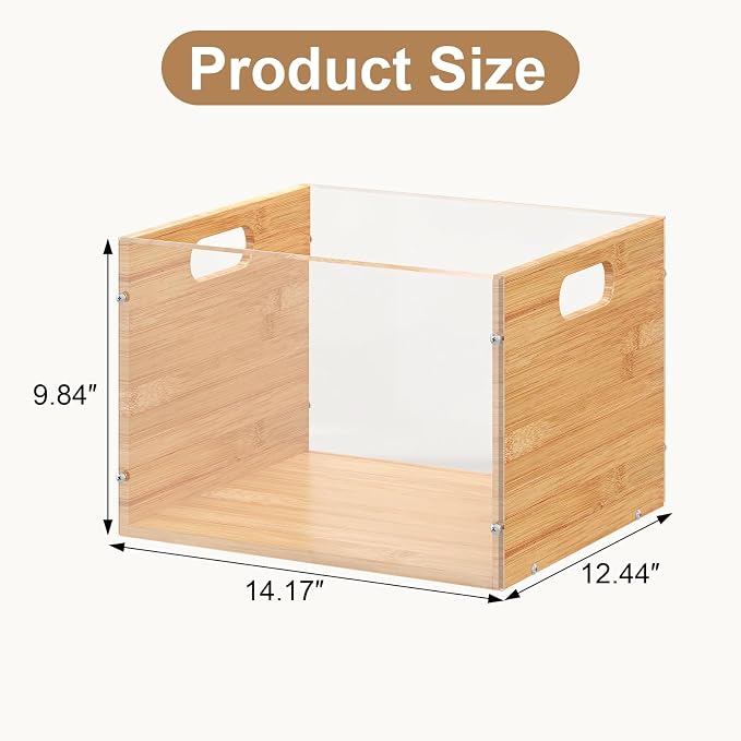 Sbanmao Clear Acrylic File Box Organizer, Bamboo Hanging Folder Storage Boxes - Image 2