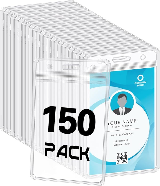 150 Pack Vertical ID Badge Holders Clear Plastic Waterproof Card Holder by BESARME