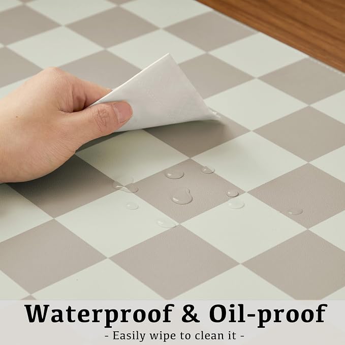 Ohocut Checkered Desk Mat, 31.5" x 15.7" Large Cute Beige Khaki Aesthetic Retro - Image 6