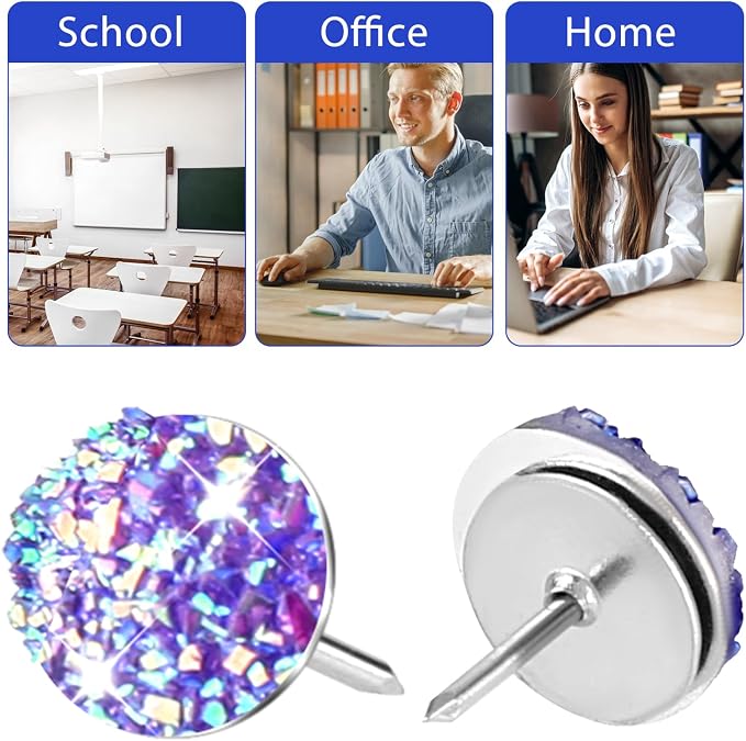 Mabor 30Pcs Decorative Thumb Tacks Purple Push Pins Glitter Rhinestone Cute - Image 5