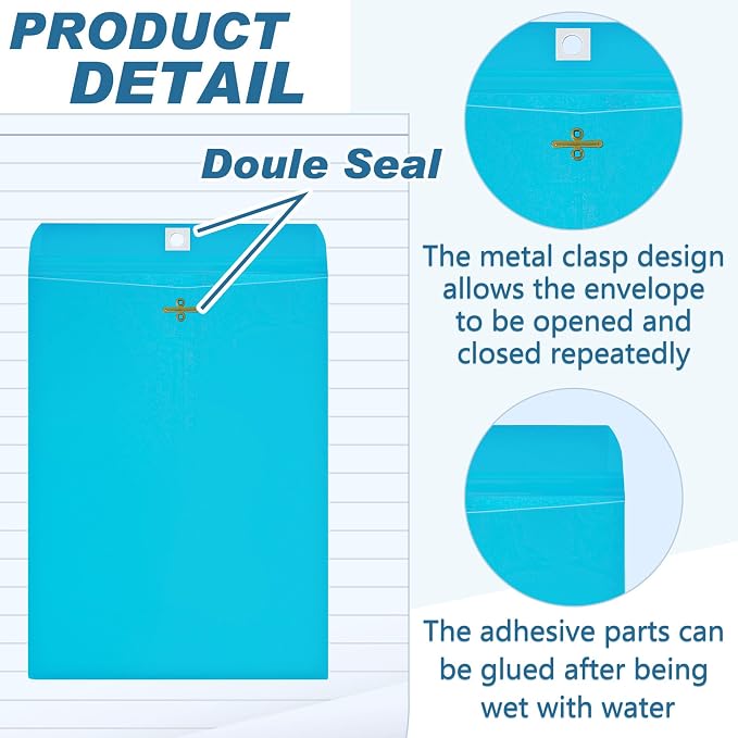 Geyee 100 Pcs Clasp Manilla Envelopes 9 x 12 Inch Gummed Colored Envelopes - Image 3