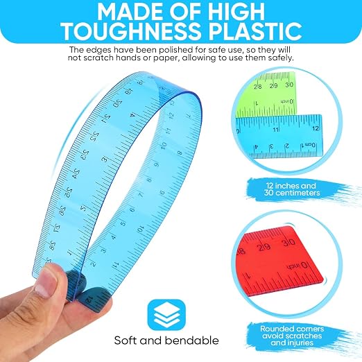 SenseYo 16 Pcs Clear Plastic Rulers 12 Inch Color Transparent Ruler - Image 3