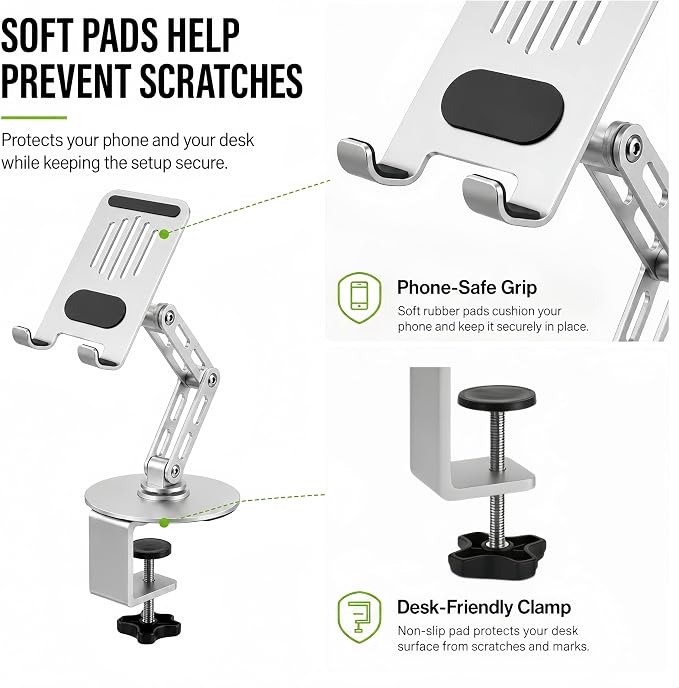HUASAI Carbon Steel TCG Card Scanner Stand, Heavy-Duty C-Clamp Phone Holder - Image 4
