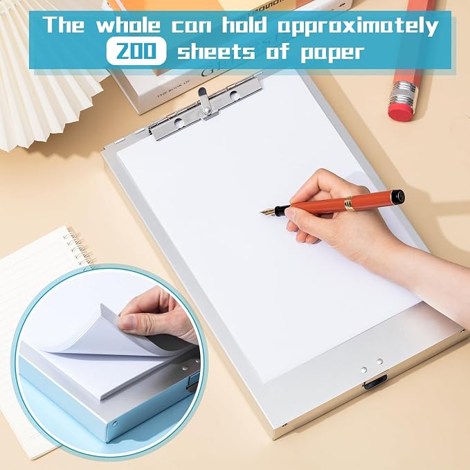 Seajan Aluminum Clipboard with Storage Metal Clip Board Folder Letter Size Form - Image 5