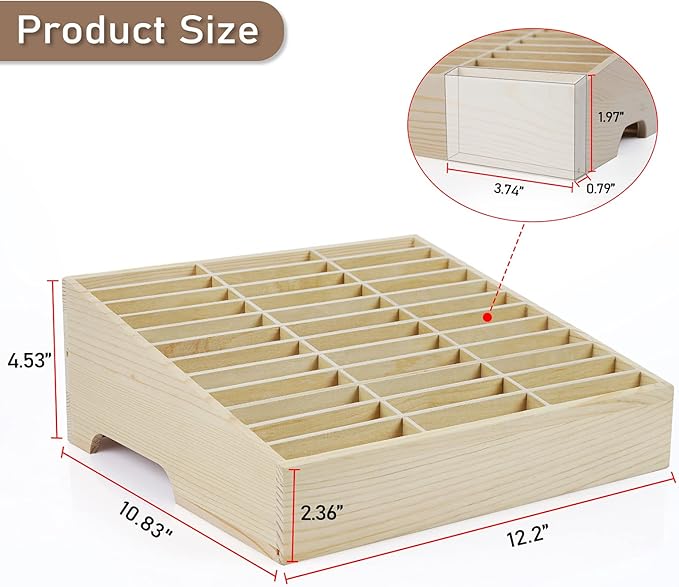 36-Grid Wooden Cell Phone Holder Desktop Organizer Storage Box - Image 2