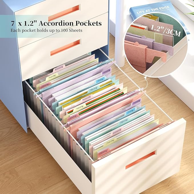 Expanding Hanging File Folders for Filing Cabinet, 7 Accordion Pockets Filing - Image 3