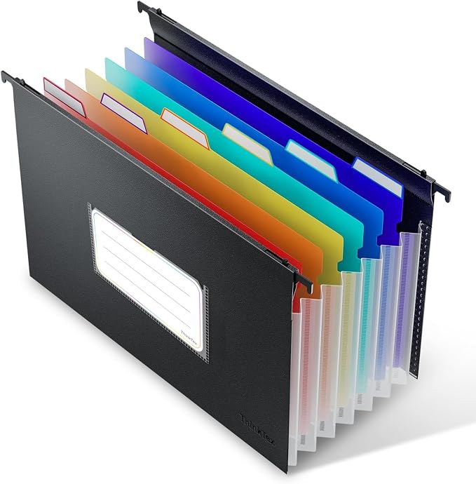 ThinkTex Plastic Expanding Hanging File Folders, 7 Innovative 1.2" Accordion by ThinkTex
