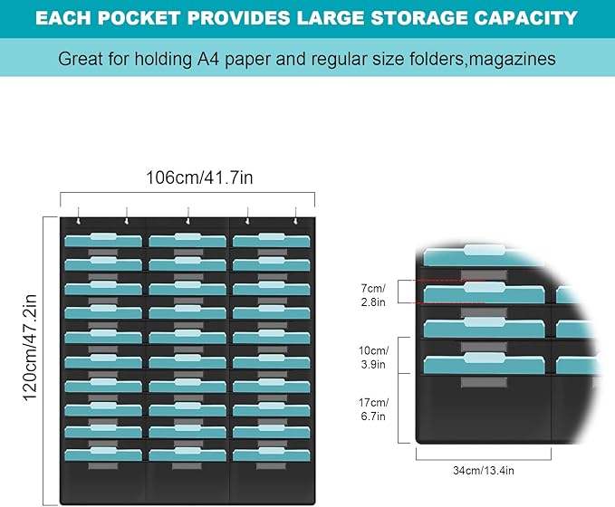KIKIGOAL 30 Pockets Hanging Wall File Organizer, Heavy Duty Storage Pocket Chart - Image 5