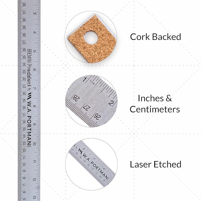 Breman Precision Metal Ruler 15 Inch Cork Back – 10 Pk Stainless Steel Straight - Image 2
