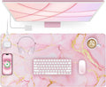 Pink Marble Mouse Pad with 15W Wireless Charging, 31.5"x15.8" Large Gaming Desk by abcmat