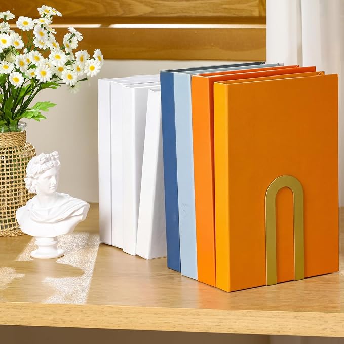 Chunful 12 Pcs Gold Modern Metal Book Ends - Image 5
