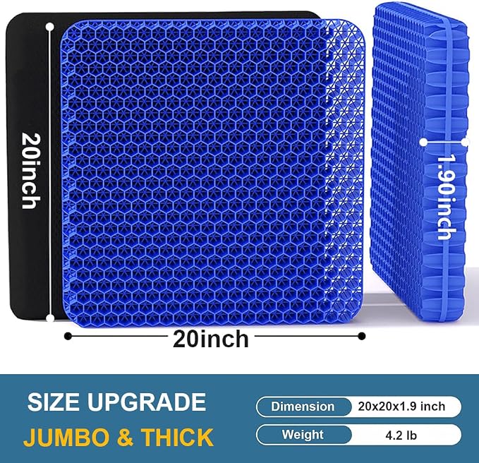Gel Seat Cushion for Long Sitting Hip Pain, 20x20inch Jumbo Thick Soft & - Image 2