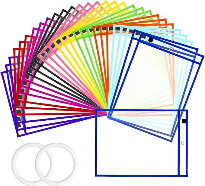 30 Packs Dry Erase Pocket Sleeves by EEHZTSIOFFICE