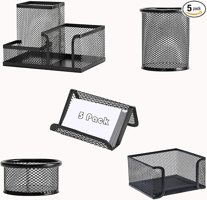 Moonlik Desk Organizers and Accessories Set, Mesh Pen Holder, Office School by Moonlik
