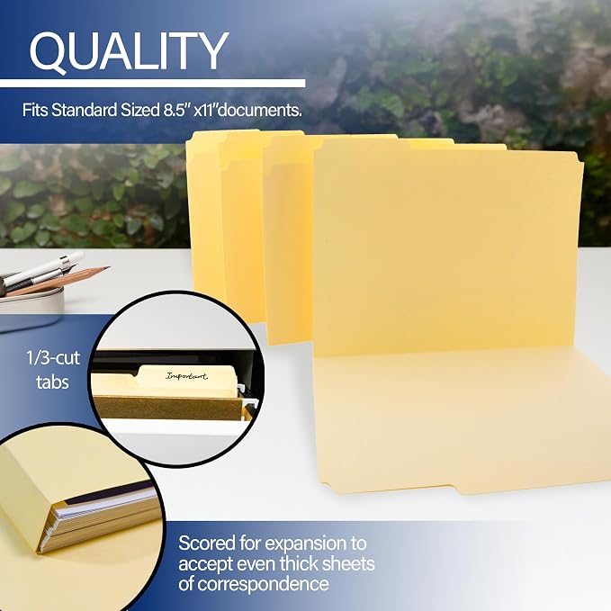 BAZIC Products Manila File Folder, 1/3-Cut Tab, 12 Ct, 48-Case | staggered tabs - Image 3