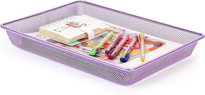 Office Metal Mesh Basket for Desk, Single Paper Tray Organizer, Turn in Trays by AZFUNN