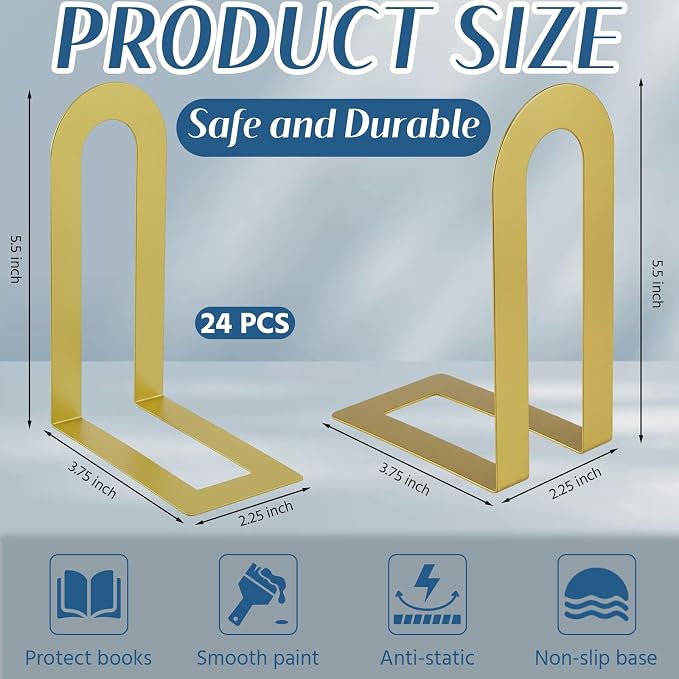 Chunful 24 Pcs Gold Modern Metal Book Ends - Image 3