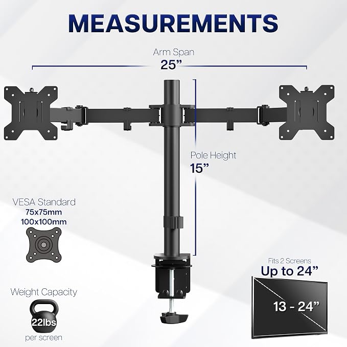 VIVO Dual Monitor Desk Mount, Heavy Duty Fully Adjustable Steel Stand, Holds 2 - Image 4