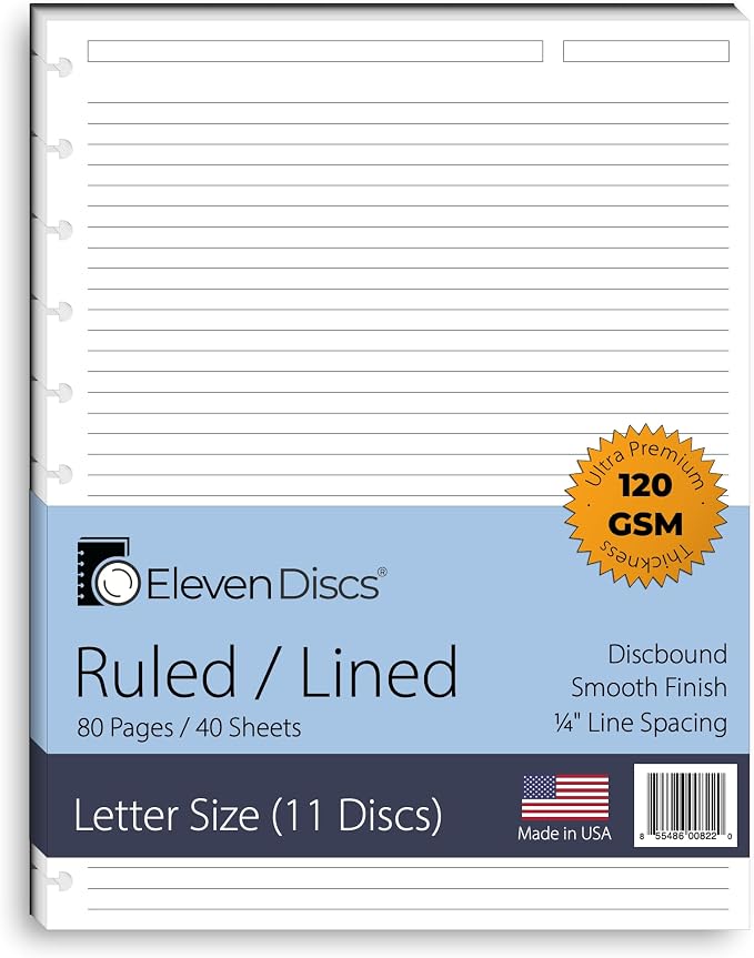 Eleven Discs Discbound Paper, Letter Size Ruled Sheets by ElevenDiscs