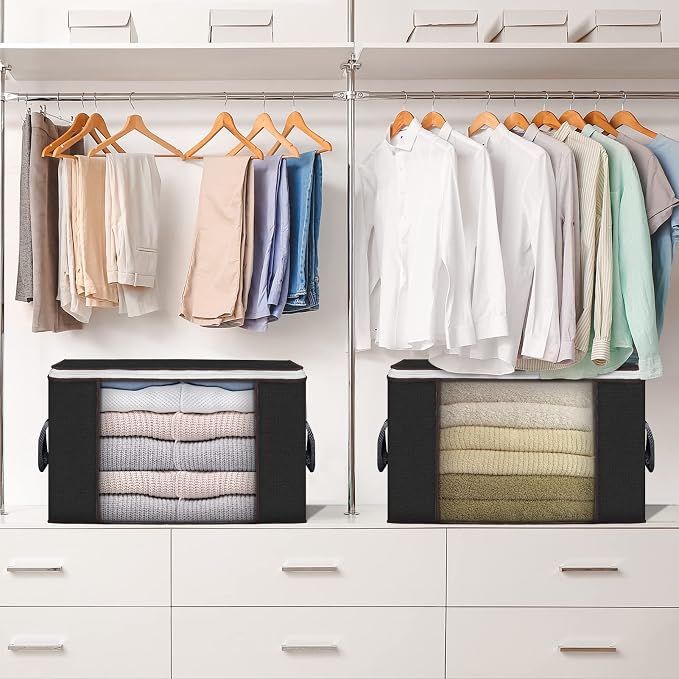 Large Storage Bags, 4 Pack Clothes Storage Bins Foldable Closet Organizers - Image 6