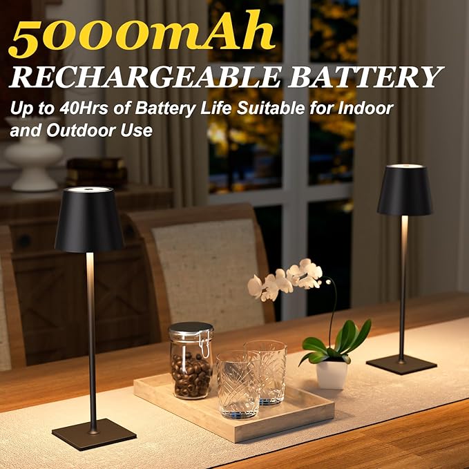 Kakanuo Cordless Rechargeable Table Lamp Black 5000mAh Battery Operated Lamps - Image 4