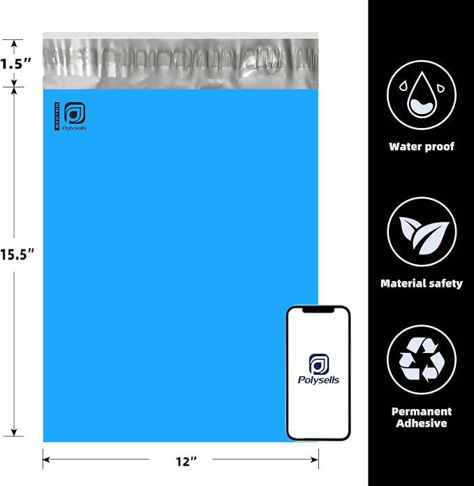 POLYSELLS 200 pcs 12x15.5 Inches Blue Poly Mailers Shipping Envelopes, Strong - Image 2