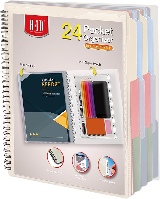 H4D 24 Pocket Morandi Color Spiral Multi Pocket Folder Poly Project Organizer by H4D