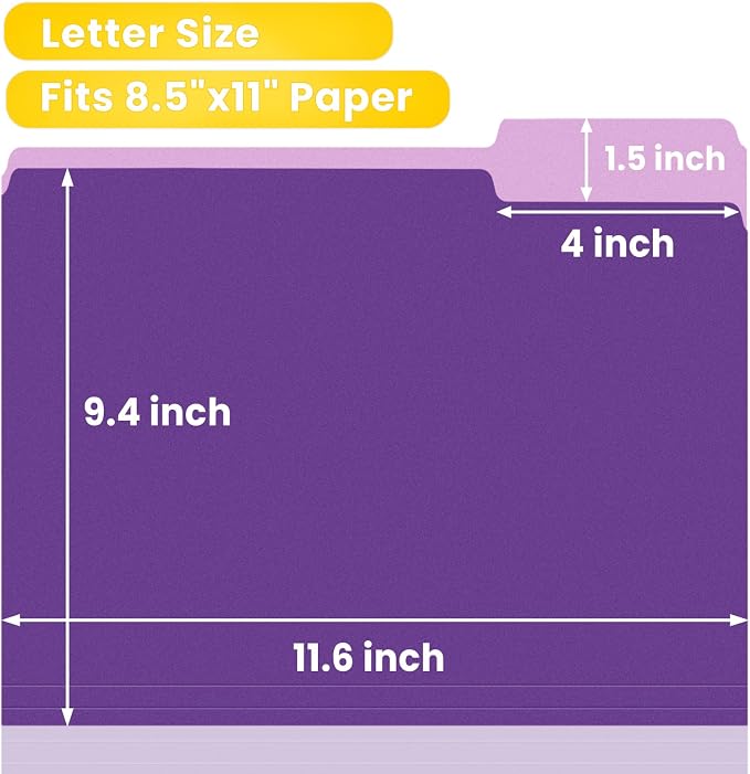 SUNEE File Folders, 18 Pack Manilla Folders 8.5 x 11, 1/3 Cut Tab - Image 2