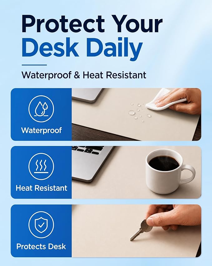 Aothia Dual-Sided Desk Mat, FSC Cork & PU Leather Desk Pad, Large Mouse Pad & - Image 3