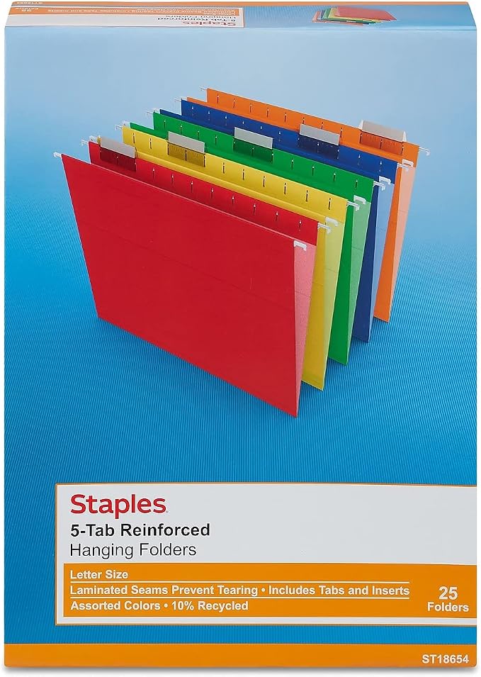 Staples Hanging File Folders, Letter Size, 1/5‑Cut Tabs, Includes Adjustable - Image 5
