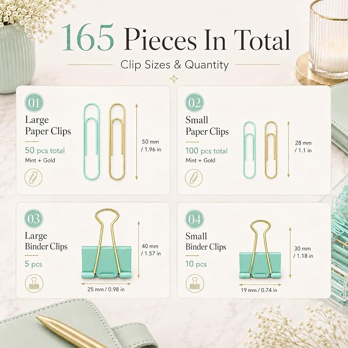 Green and Gold Paper Clips Binder Clips Set - Image 4