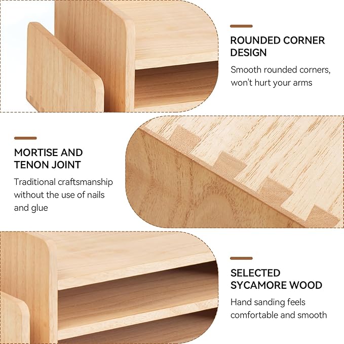 KIRIGEN Wood Desk Organizer 5 Trays, 3-Tier Desktop Document Letter Tray - Image 3