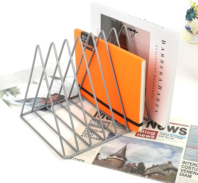 EASEPRES Vinyl Record Holder Storage, 9 Slot Metal Magazine Book Album Display - Image 4