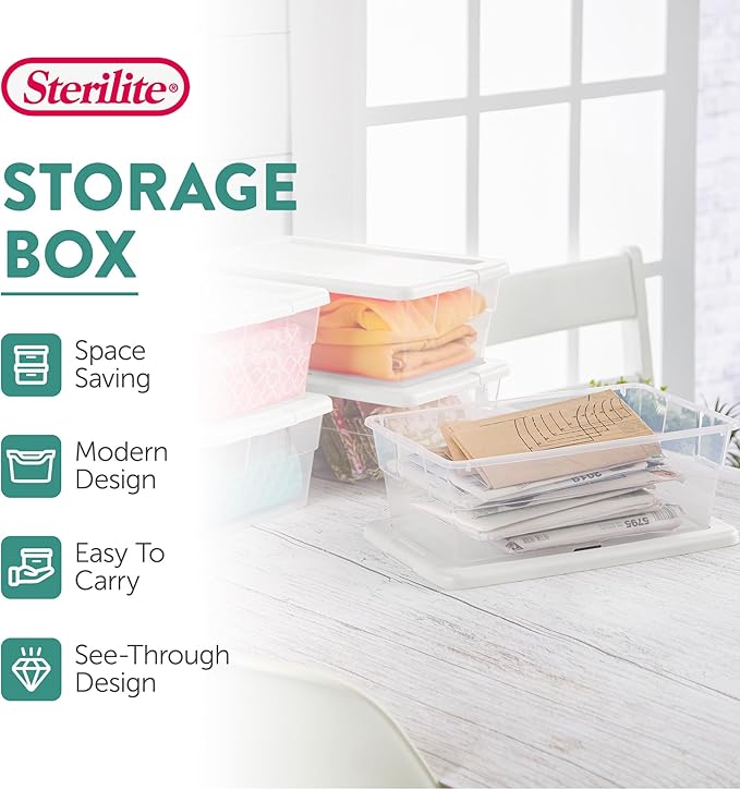 Sterilite 36-Pack 6 Quart Storage Box, Stackable Clear Plastic Bins - Image 2