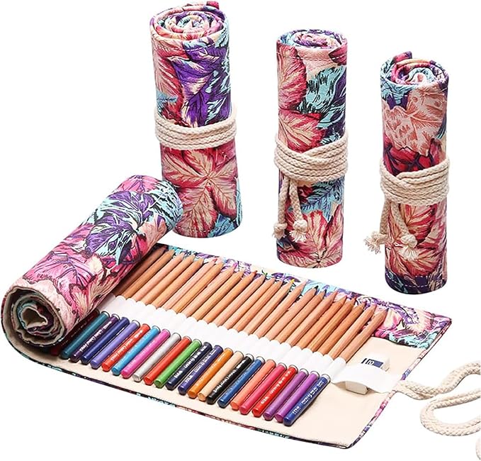 DIYOMR 12/24/36/72 Slots Pencil Wrap Pencil Rolls, Artist Colored Pencils Roll by DIYOMR