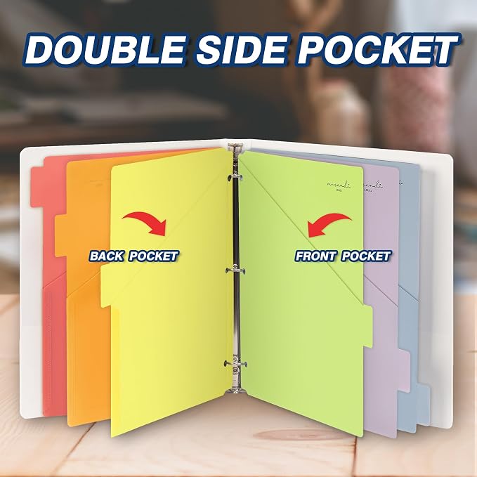 H4D 6-Tab Plastic Binder Dividers, 2 Pockets, Primary Colors, 2 Sets | Made of - Image 4