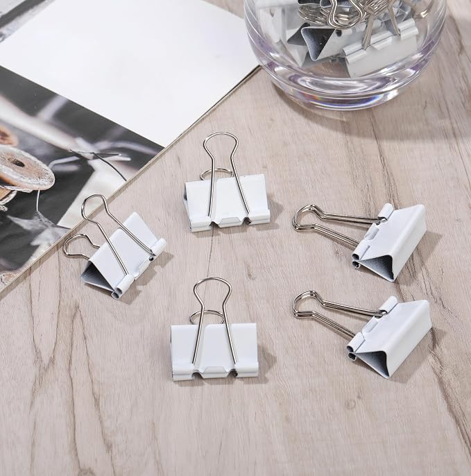 Jetec 200 Pack 1.25in/32mm White Metal Binder Clips Bulk Medium Reusable Fold - Image 7