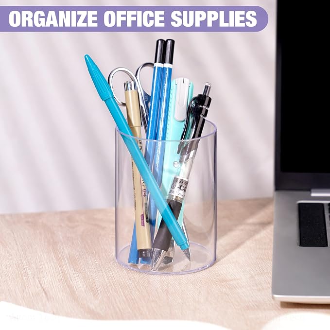Stylish Clear Acrylic Desk Organizer Pen and Pencil Holders Set of 3, Round - Image 3